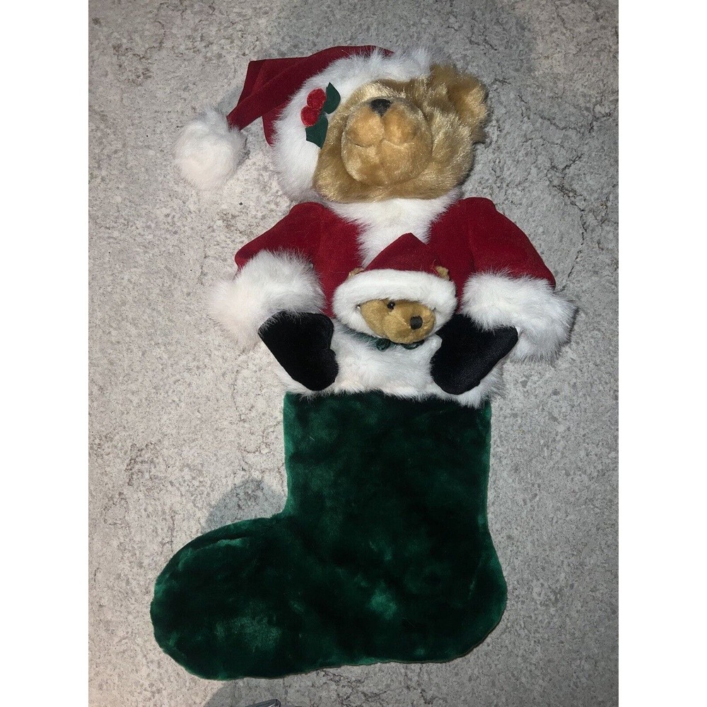 Teddy Bear Christmas Stocking Plush Mama Dad Bear & Baby Bear Christmas VTG CWC